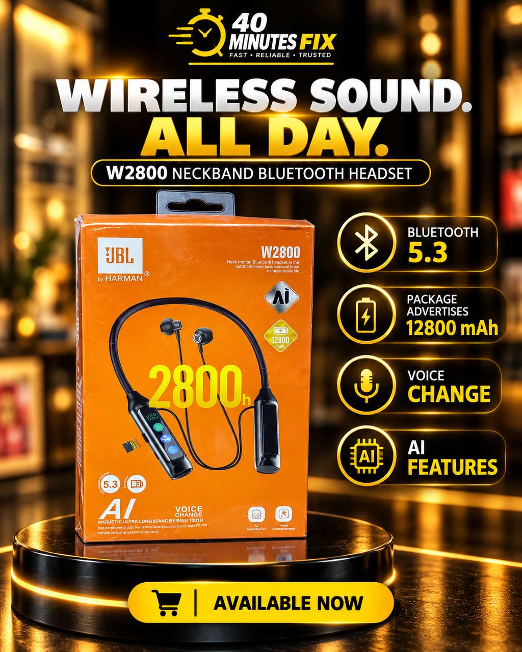 JBK W2800 Neckband Bluetooth Headset